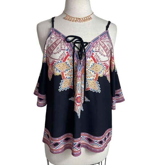 Flying Tomato M Boho blouse top with lace up , relaxed fit - Picture 1 of 5